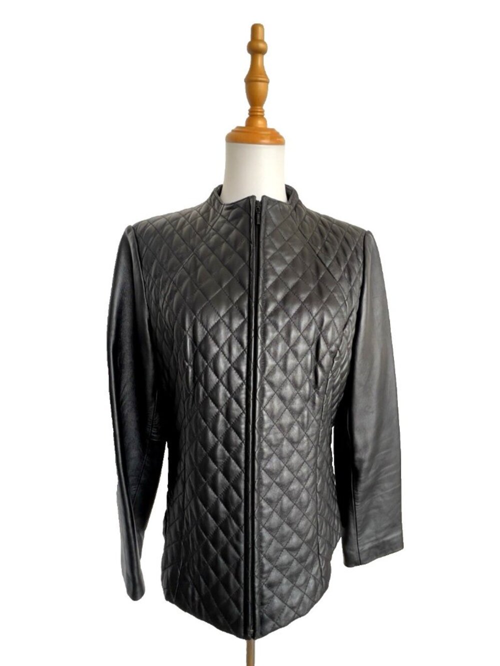 WilliSmith Lamb Leather Women's Size L Quilted Jacket Black Long Sleeve Zippered